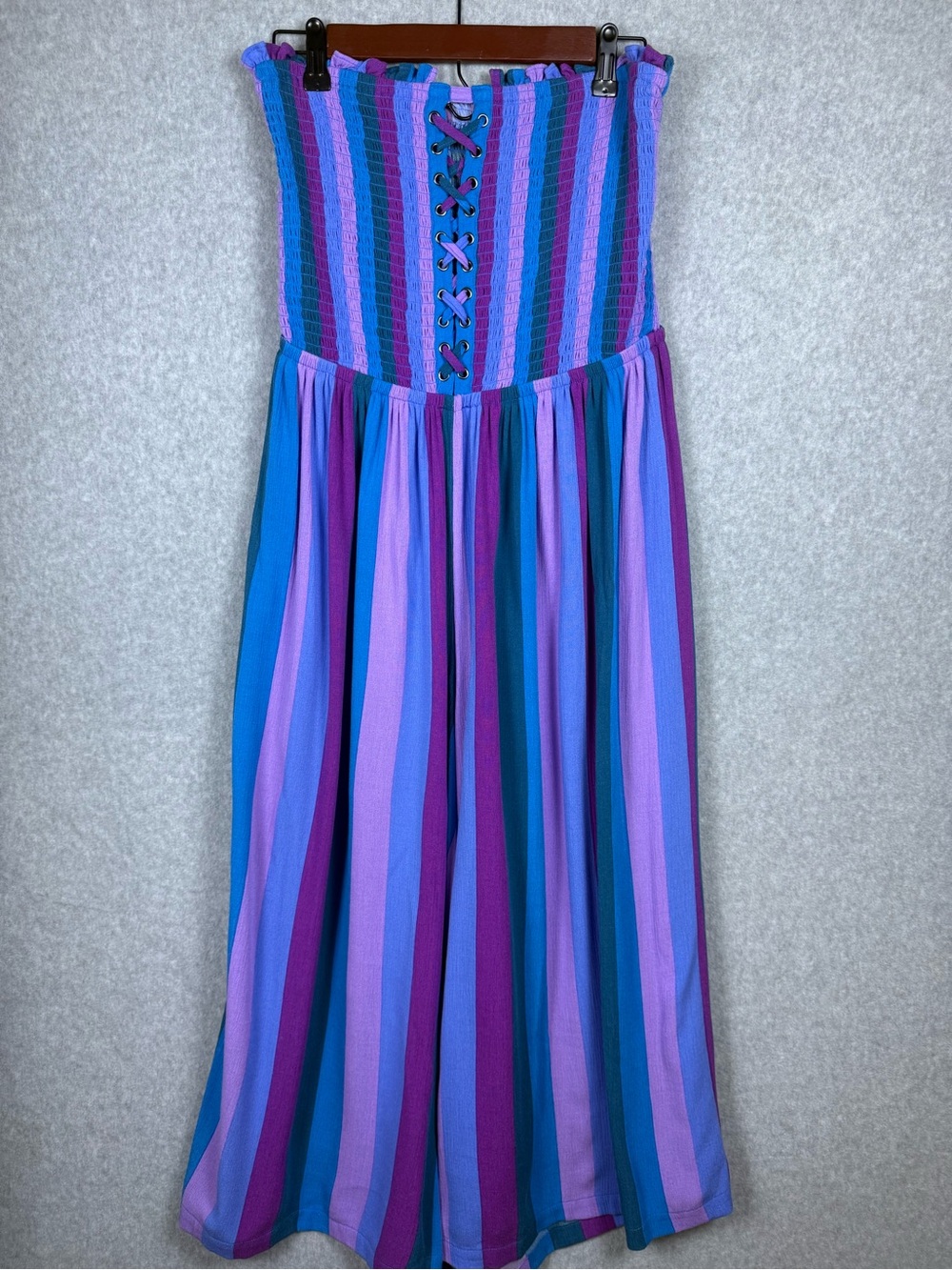 torrid Strapless Maxi Dress in Purple, Blue & Pink Stripes